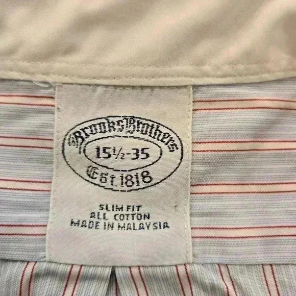Brooks Brothers Mens Cotton Button Down Dress Shirt Blue White Size 15.5 - Picture 4 of 8
